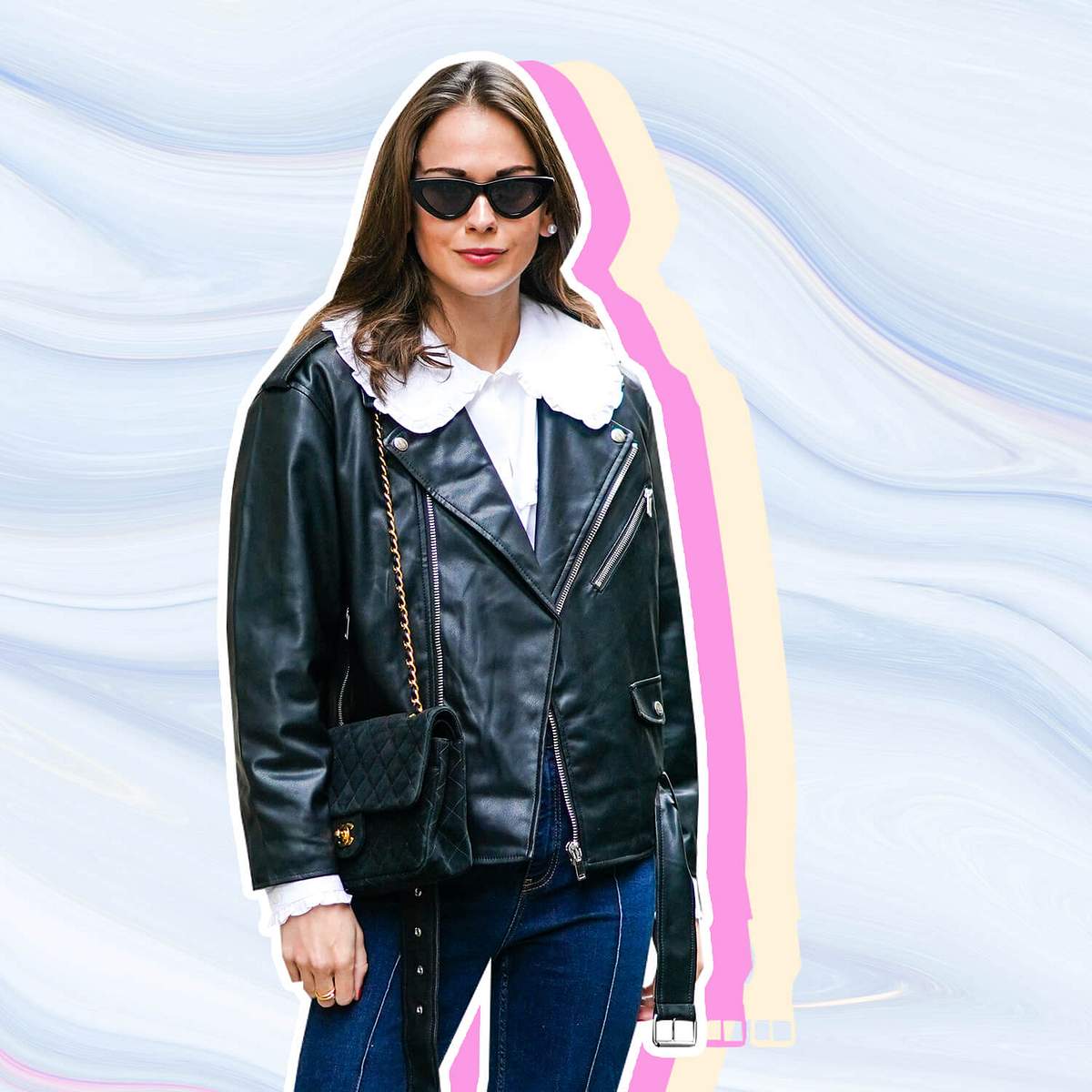 Bikerjacke von einer Frau getragen