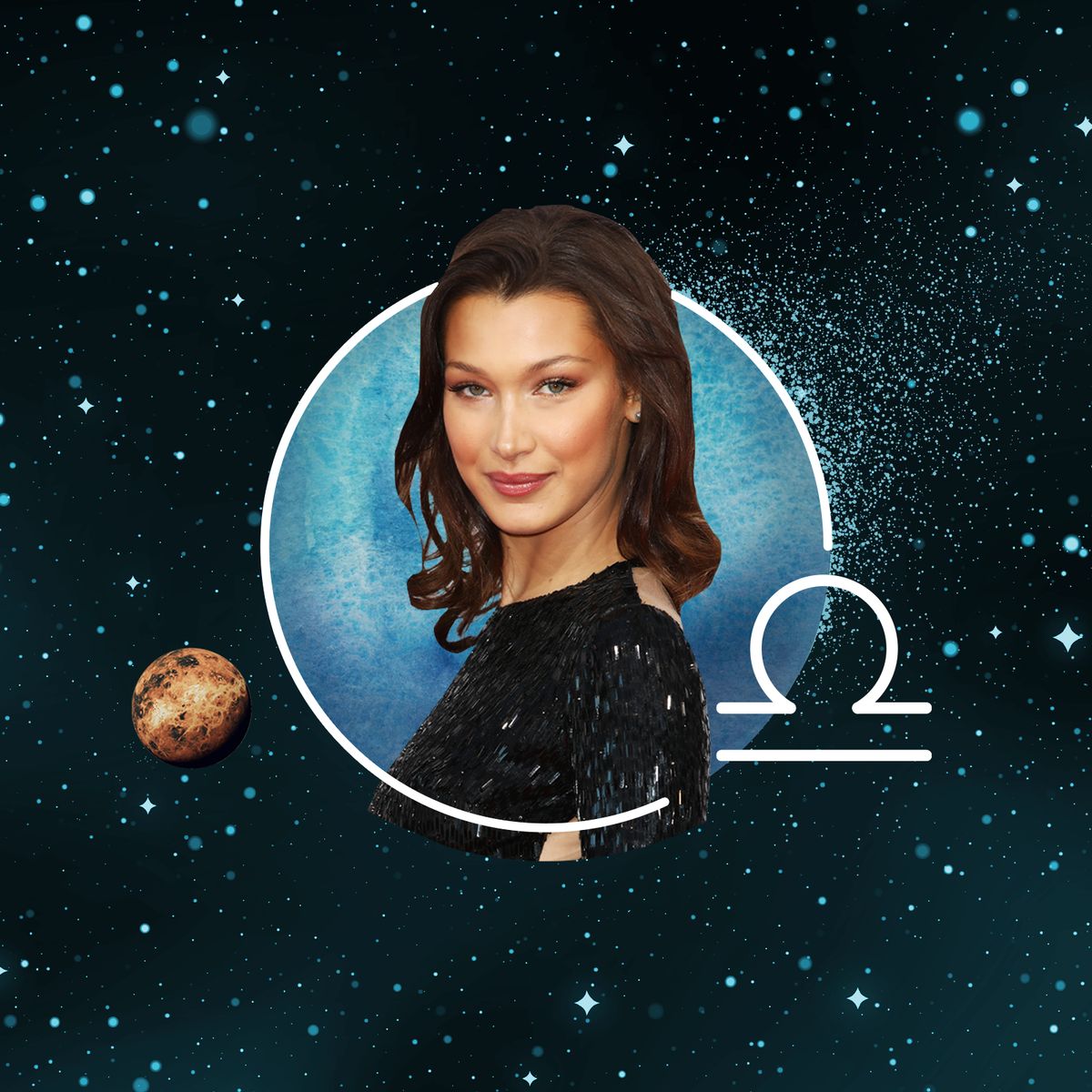 Collage mit Bella Hadid in der Mitte